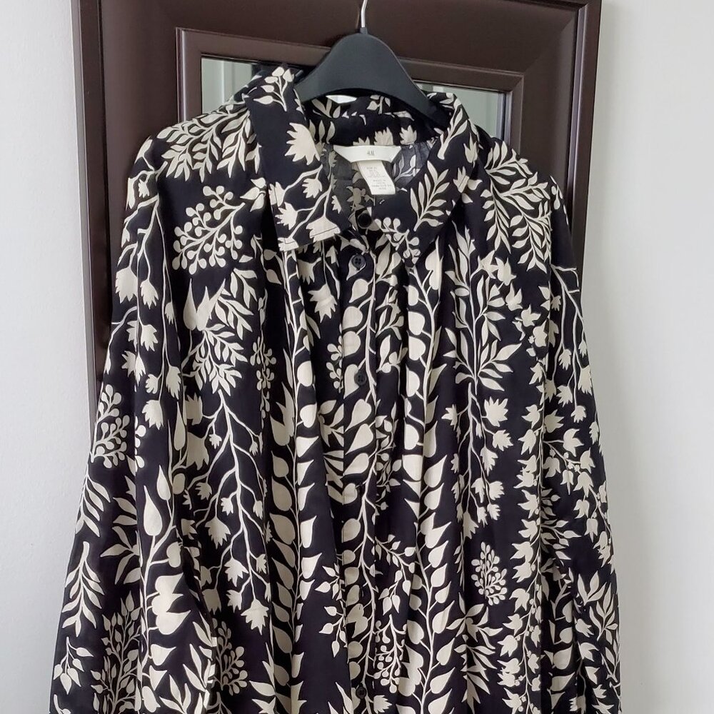 Black/cream print, H&M long sleeve dress, size XL